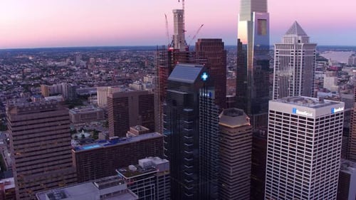 Philadelphia Pennsylvania skyline at twilight an aerial view of the city of brotherly love