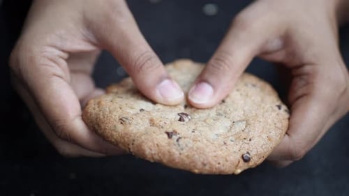 Chocolate Chip Cookie Broken in Half