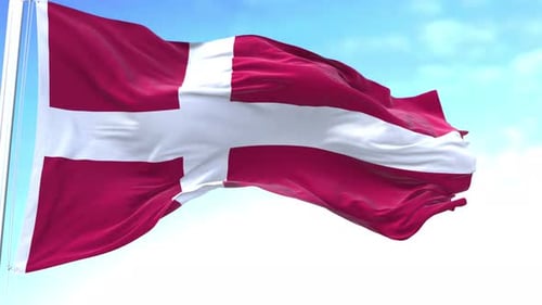 Realistic Danish Flag Waving in Wind Seamless Loop