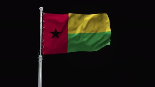 Realistic Waving Flag of Guinea-Bissau on a Pole