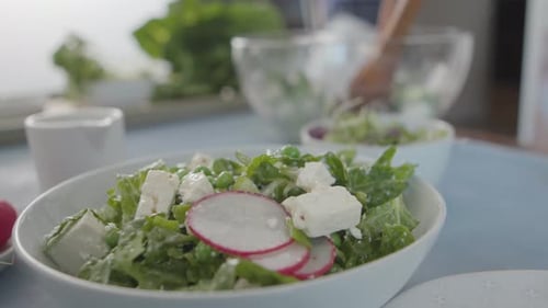 Closeup Of Crisp, Fresh Salad In A Photography Studio. Shot On A Canon C200 In 4k.