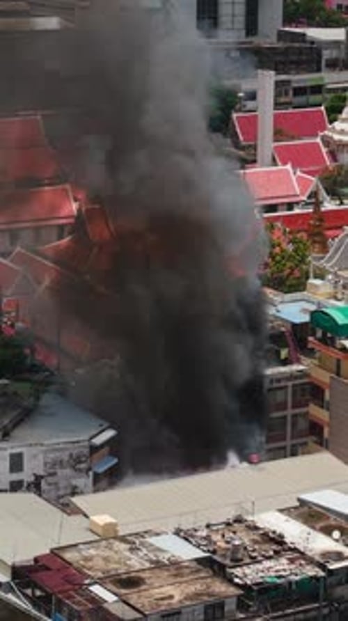 Black Smoke Rises From a Burning Building in Bangkok Thailand Near Khaosan Causing Widespread