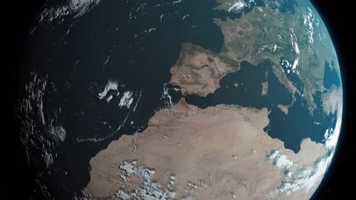 Earth with slow zoom in to - global zoom in north and south America in night