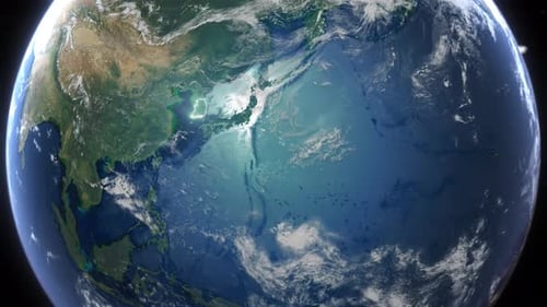 Realistic Earth Orbit and Zoom Glowing Borders South Korea
