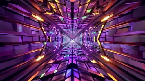 Futuristischer Neon-Sci-Fi-Tunnel mit geometrischen Formen