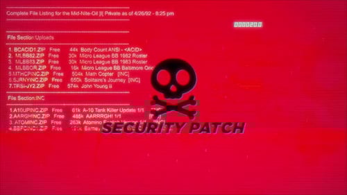 Retro Glitch Data Display with Security Patch Warning