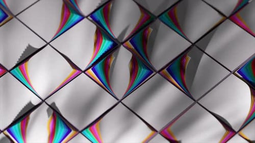 Rainbowcolored Edges Create a Vibrant and Dynamic Abstract Pattern on a Surface of White Tiles