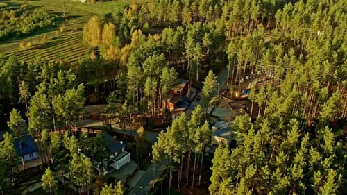 Modern countryside homes in the Latvian countryside - aerial view