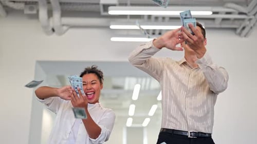 Successful Business People Celebrating Money Rain