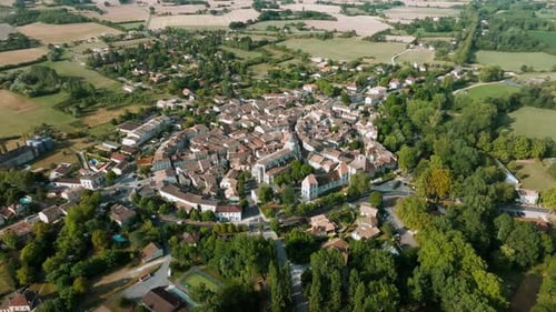 Issigeac drone view from above the village