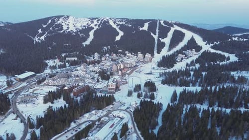 Travel and Winter Adventure Concept Aerial View of the Ski Resort Kopaonik National Park Winter