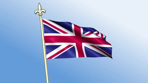 Waving United Kingdom Flag on Golden Flagpole