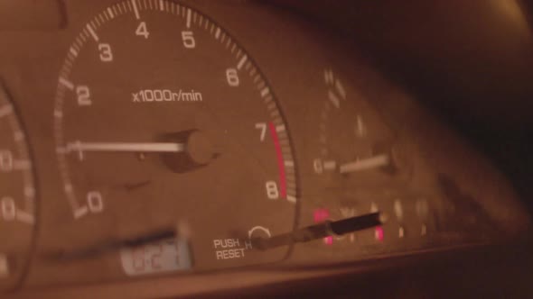 Close up of RPM speedometer rising in a speeding car, Holidays Stock ...