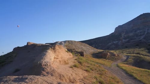 View of hot air balloons over Cappadocia in Turkey