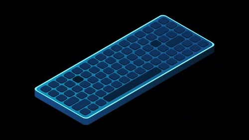 Animación isométrica de teclado de ordenador. Componentes de hardware de computadoras personales
