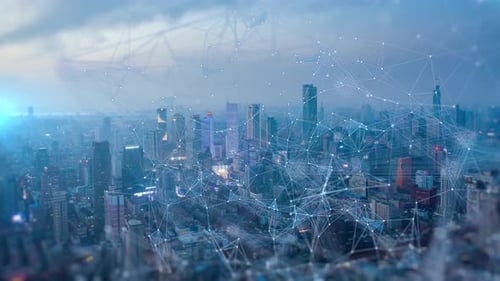 smart Connected city skyline. Futuristic network concept, city Technology