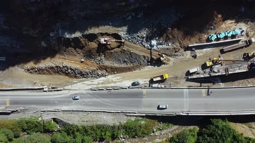 Aerial View of Busy Highway Construction Site