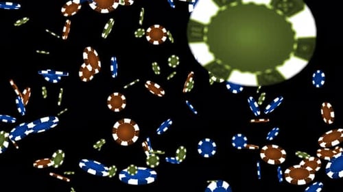 Slow motion of falling 3d Casino Chips Falling Animation On Black Background. Poker Casino Chips Rot