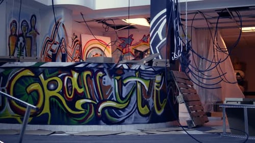 Graffiti Covered Bar in an Abandoned Setting