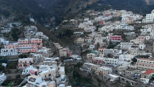 Colorfull houses in Positano from a drone