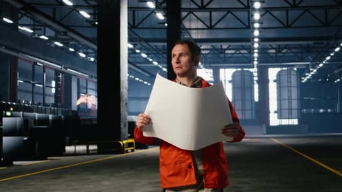 Opérateur d'usine utilisant des plans de production pour soutenir les tâches de logistique et d'assemblage