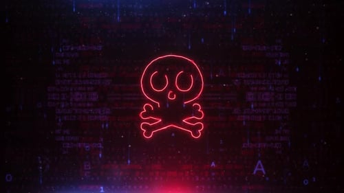 Señal de advertencia de cráneo en el fondo de la pantalla de tecnología V04