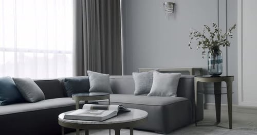 Modern Living Room with Elegant Gray Sectional Sofa