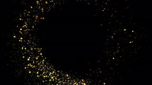 Particules scintillantes dorées sur fond noir avec étoiles et poussière Magic Trail