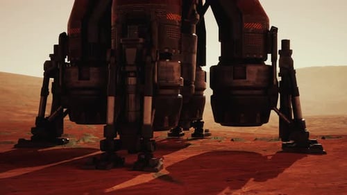 Exploring the Red Planet A Martian Base with Lander During Sunset
