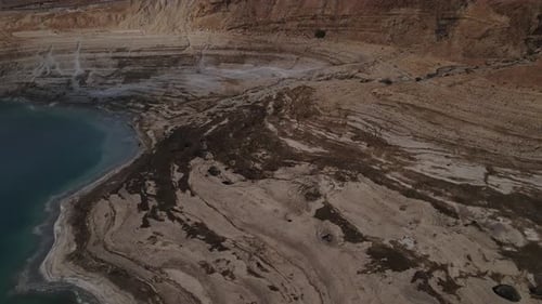 Dead Sea. Soaring aerial view above the Dead Sea. Natural landscape. Dead Sea. Hills near the dead s