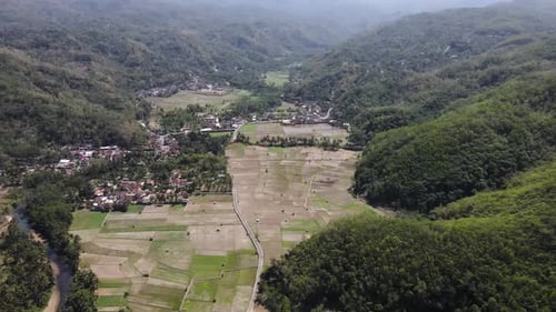 Aerial view of the countryside in Pacitan district, East Java, Indonesia. Which is squeezed by hills