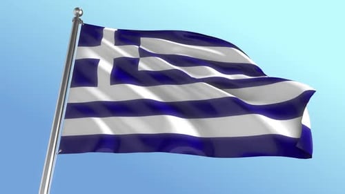 Waving Greece National Flag in Blue Sky Background