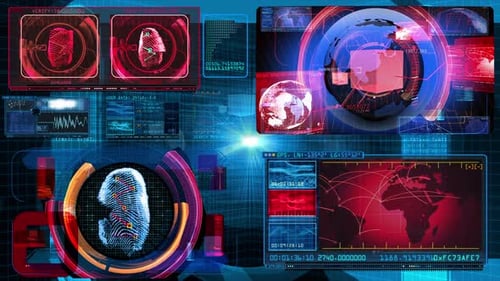 Cyber Security Scan with Fingerprint and Global Network Data HUD