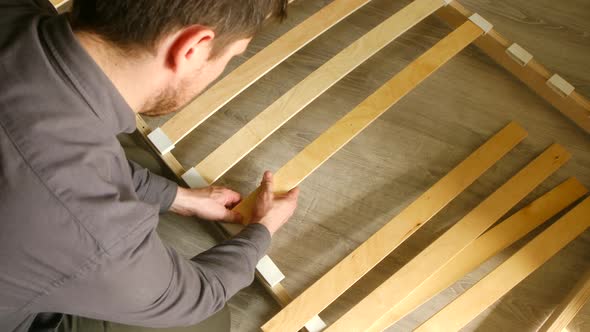 Man Skillfully Slats Assembly Bed Frames Each Step Executed Precision ...