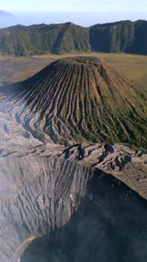 Aerial View of Mount Bromo and Mount Batok Volcanoes in East Java Indonesia