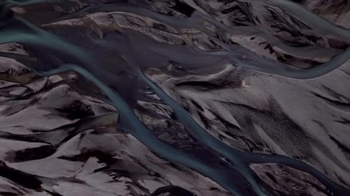 Vue aérienne des motifs fluviaux de Rangarping Eystra, en Islande.