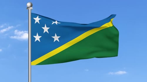 Solomon Islands Flag Waving In Blue Sky Front View