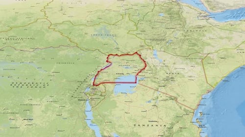 Animated Map Zoom In to Uganda with Highlighted Borders