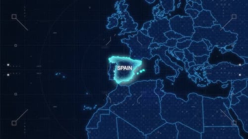 Animated Futuristic Digital World Map with Country Highlight