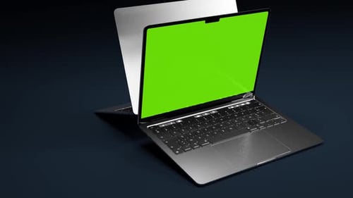 Premiaum 3D Laptop Green Screen with Black Background and Neon Light, Laptop Green Screen Background