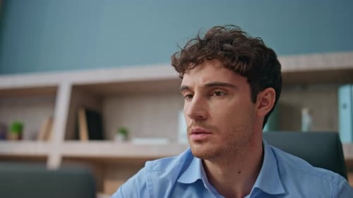 Angry Guy Reacting News in Agency Closeup Emotional Nervous Businessman Reading