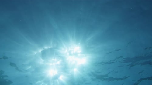 Underwater Godrays. Sun beams from beneath the Ocean surface in 4K. Liight shafts VFX element backgr