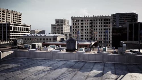 Tops of Skyscrapers During a Colorful Sunset in a Bustling Metropolis