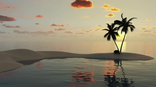 Beach with palm trees in the sea in the tropics.
