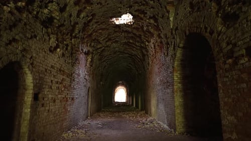 Ancient Brick Tunnel with Light at End Concept of Ancient Architecture