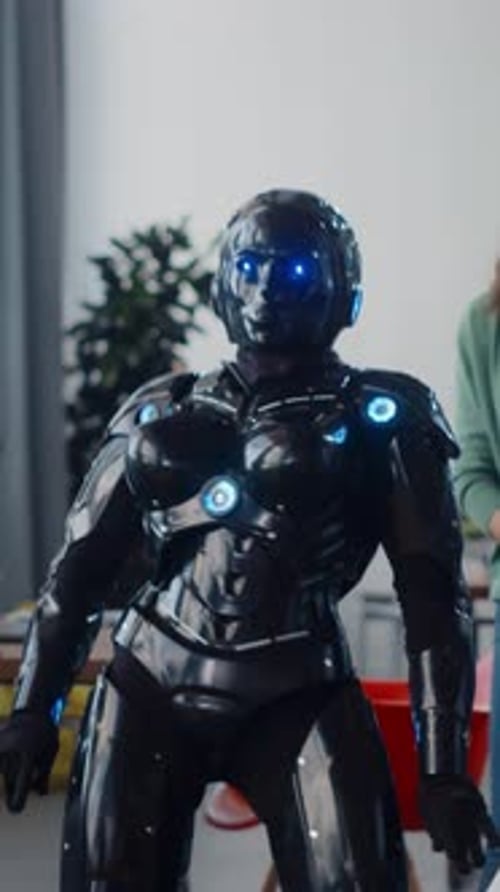 Futuristic Robot Dancing Indoors