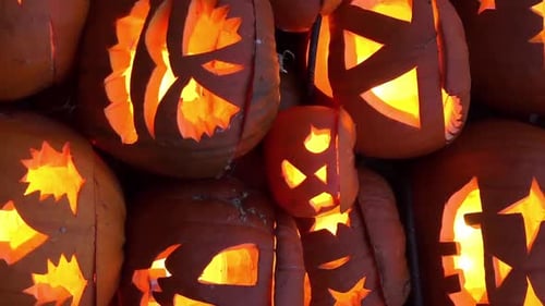 A Lot of Halloween Lantern Heads Pumpkins