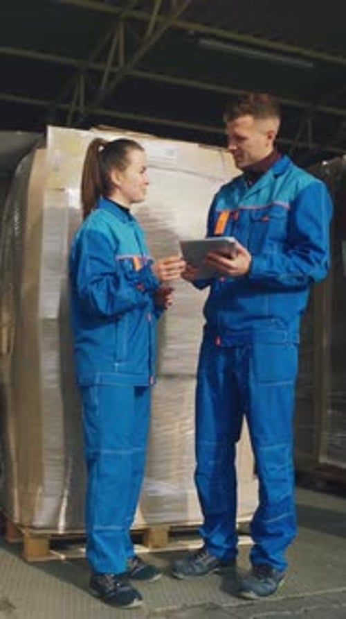 Cardboard Industry Workers Working Packing Factory Warehouse Workers Talking Paper Mill Shipment of