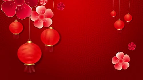 Animated Chinese New Year Lanterns and Blooming Flowers Background