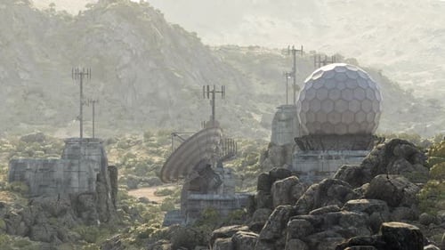 Military Base Located in Mountainous Terrain with Communication Structures